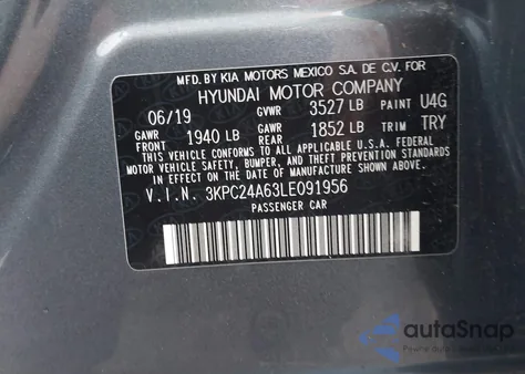 2020 Hyundai Accent Se из США, поврежденный, VIN 3KPC24A63LE091956